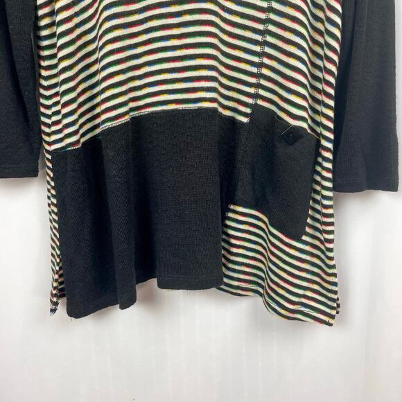 Ali Miles Tunic Sweater Size L Black Rainbow Multi Striped Cowl Neck Pullover - Picture 4 of 11